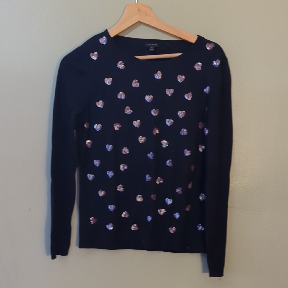 Talbots Black Sweater with Heart Details